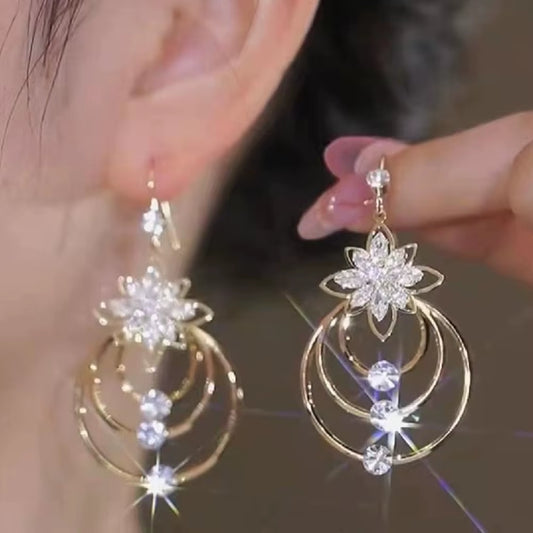 Lotus Shine – Rhinestone Long Tassel Drop Earrings for Women