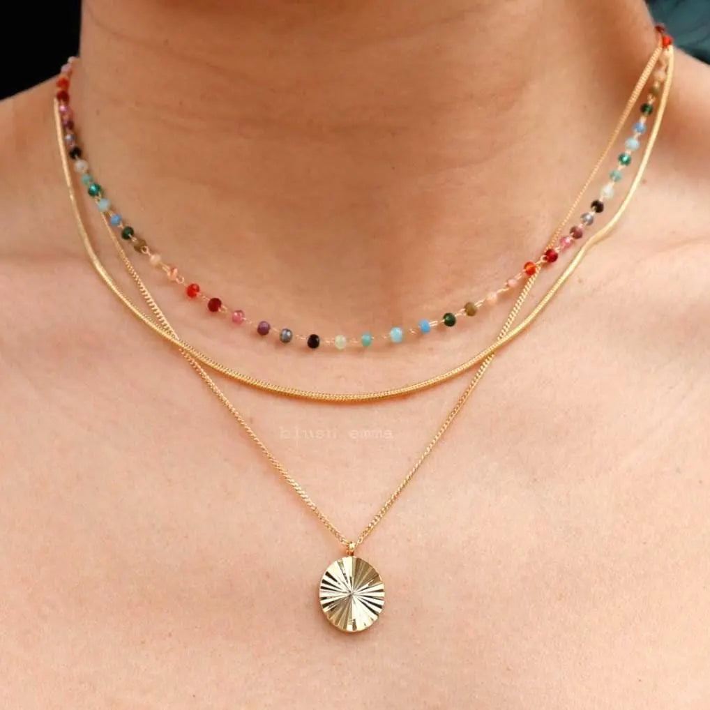 Rainbow Gemstone Beaded Necklace – a Dainty Touch of Color and Charm