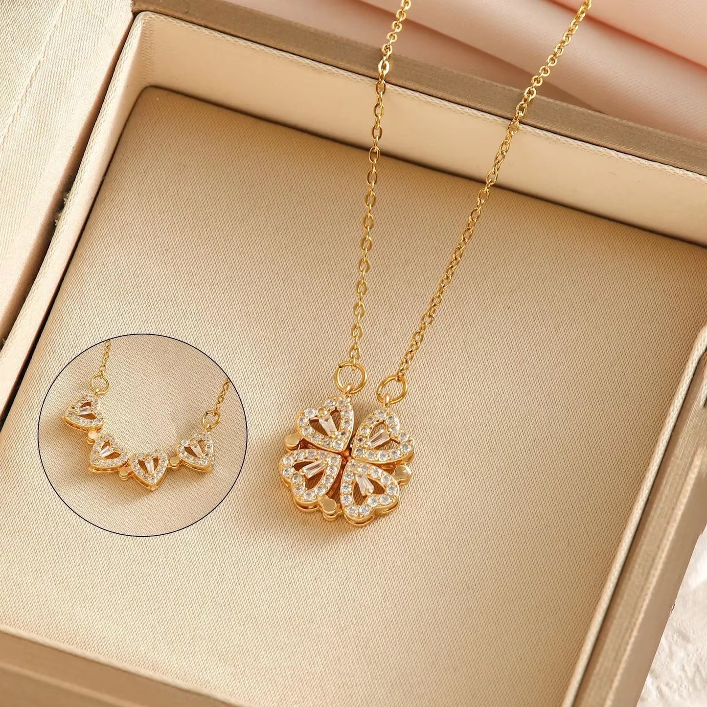 Lovacharm™ 4-In-1 Magnetic Heart & Clover Necklace – Love, Luck, and a Touch of Magic