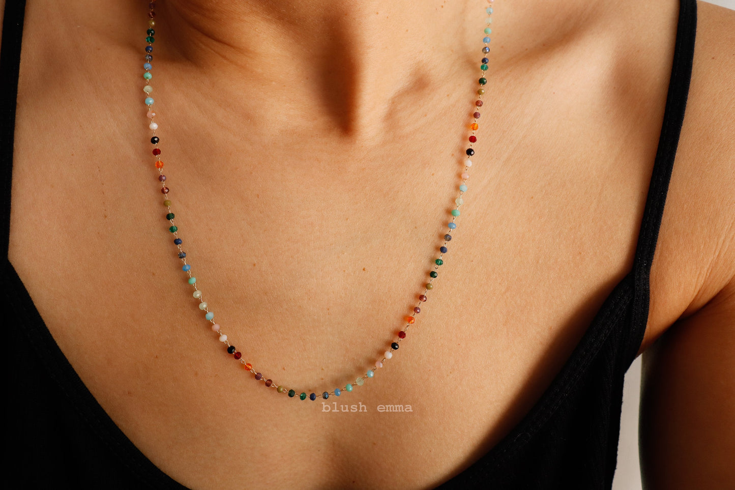 Rainbow Gemstone Beaded Necklace – a Dainty Touch of Color and Charm