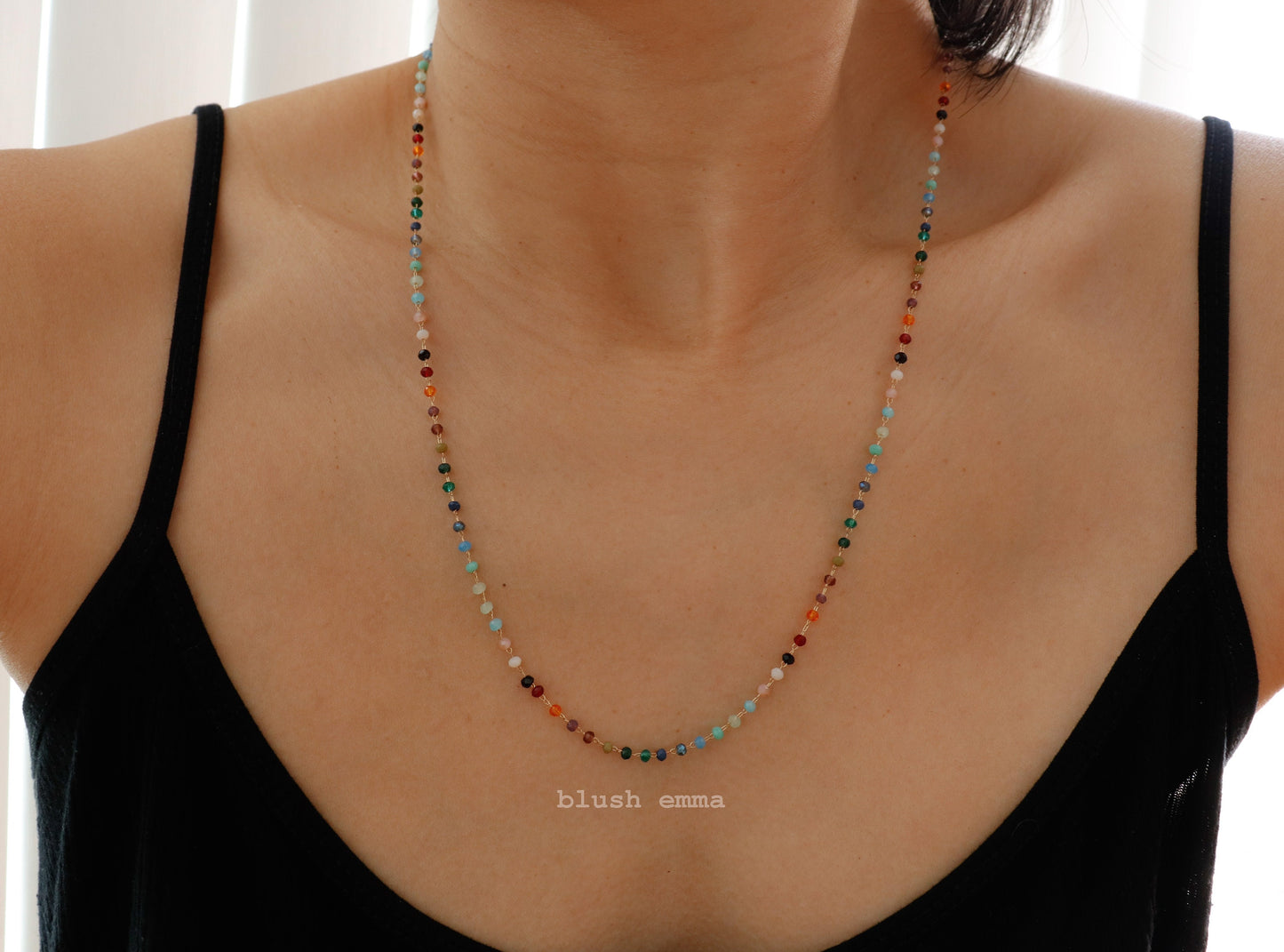 Rainbow Gemstone Beaded Necklace – a Dainty Touch of Color and Charm