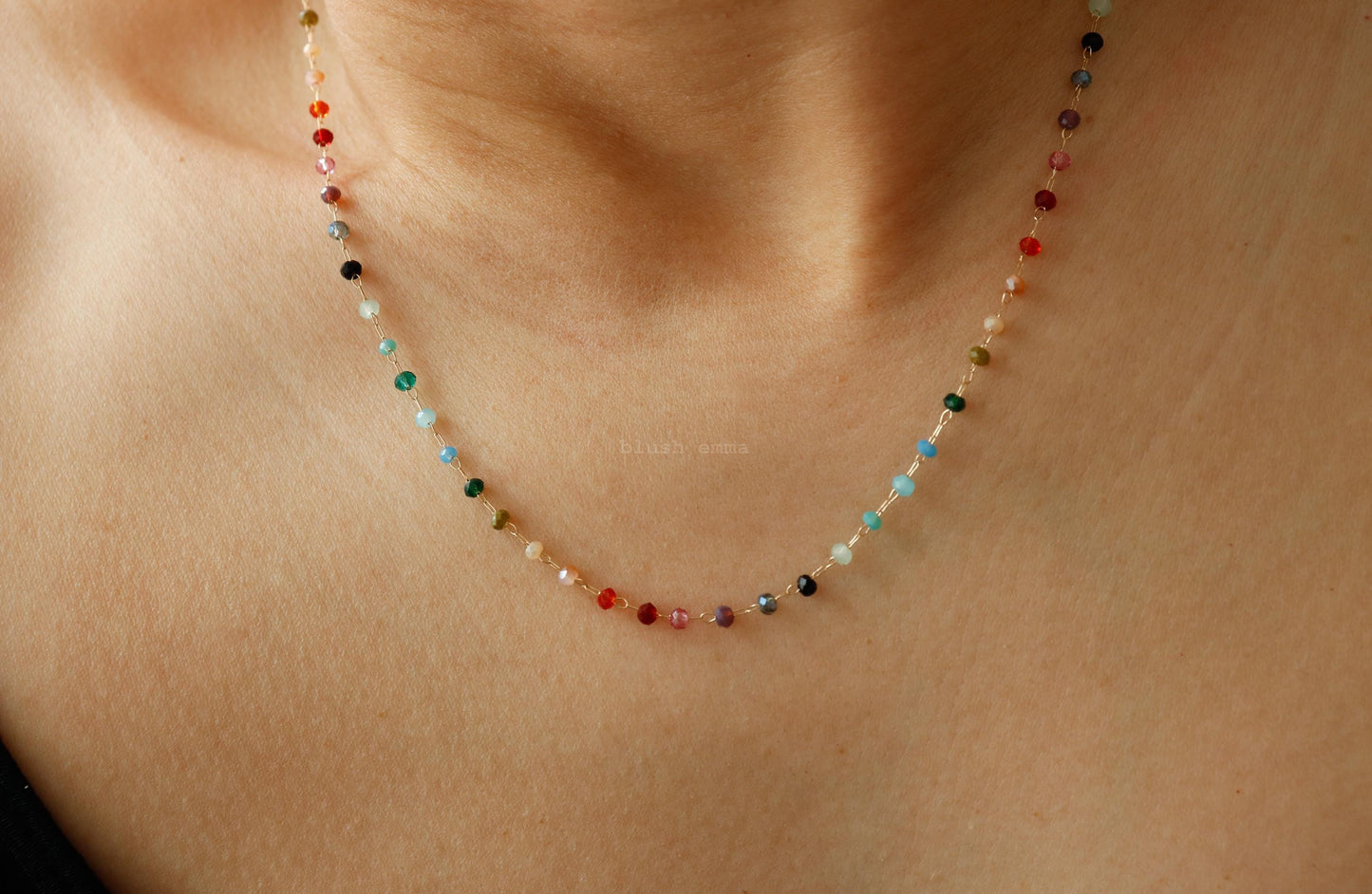 Rainbow Gemstone Beaded Necklace – a Dainty Touch of Color and Charm
